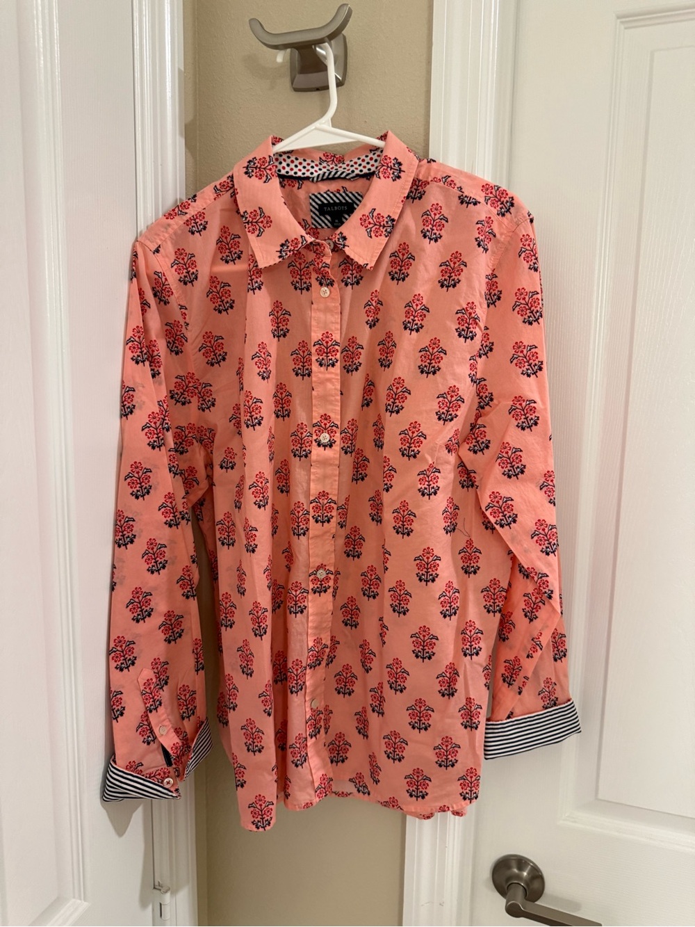 Talbots Coral Pink Floral Button-Down Shirt